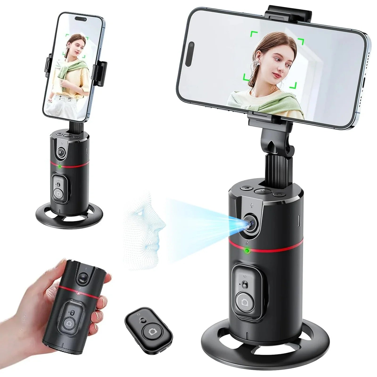 Auto Face Tracking Phone Holder Tripod, No App Required, 360° Rotation Smart Face Body Tracking Tripod Selfie Phone Camera Mount Cell Phone Stand for TIK Tok, Vlog, Live Streaming, Youtube Video