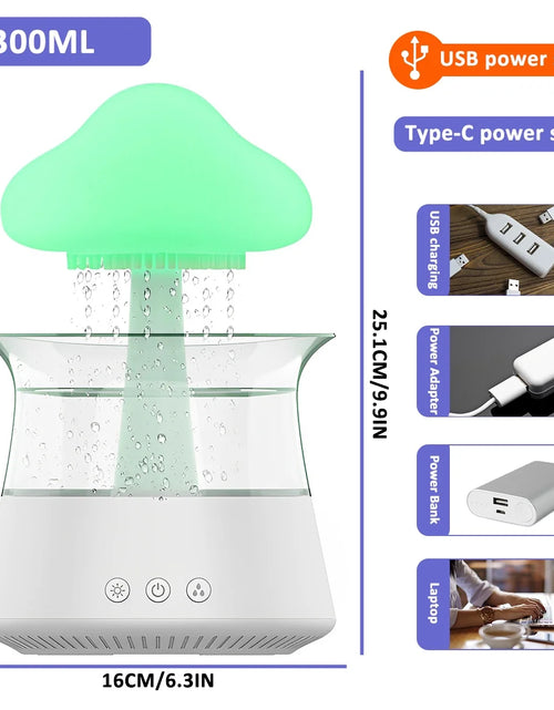 Load image into Gallery viewer, Jetclutch Cloud Rain Humidifier with 7 Colour Lights Timer Portable Raindrop Cloud Humidifier Reusable Aroma Diffuser Humidifier
