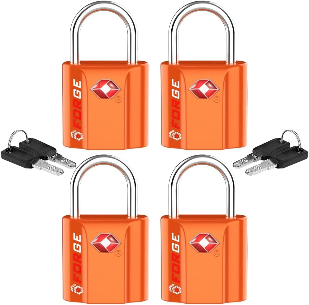 Orange 4 Pack TSA Approved Luggage Locks Ultra-Secure Dimple Key Travel Locks with Zinc Alloy Body