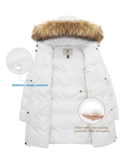 Load image into Gallery viewer, Women&#39;S Winter Coat Hooded Puffer Jacket Warm Waterproof Puffer Coat White L
