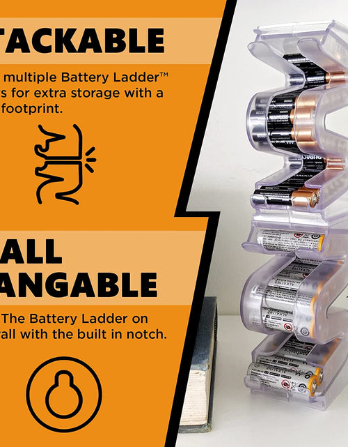 Load image into Gallery viewer, Battery Ladder (TM) Clear AA &amp; AAA Combo Battery Holder/Storage - Vertical Organizer Case That Holds 28 AAA &amp; 20 AA Batteries - Stackable, Expandable and Wall Mountable - Combo Pack
