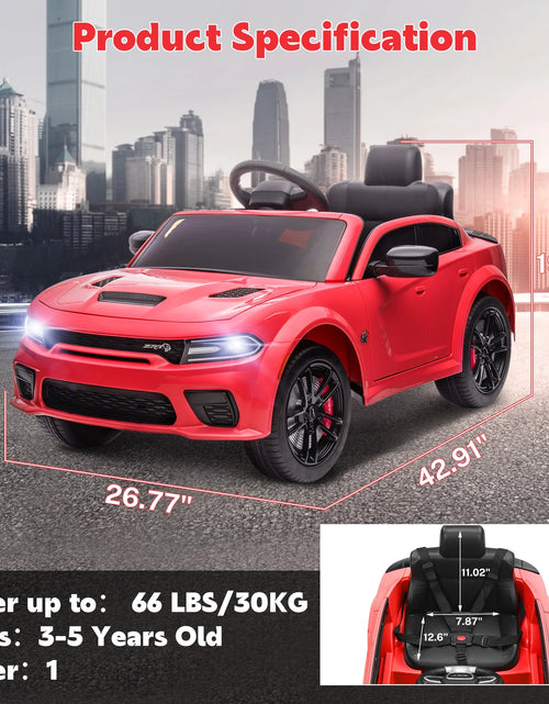 Load image into Gallery viewer, Dodge Electric Ride on Cars for Kids, 12V Licensed Dodge Charger SRT Powered Ride on Toys Cars with Parent Remote Control, Electric Car for Girls 3-5 W/Music Player/Led Headlights/Safety Belt, Red
