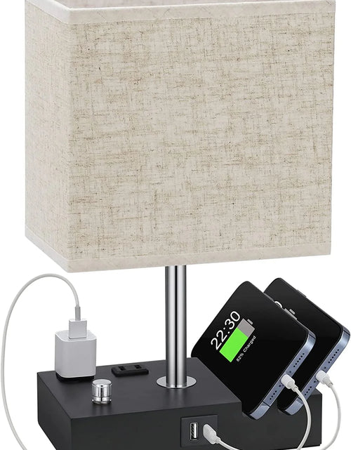 Load image into Gallery viewer, (4 Pack) Bedside Table Lamp for Bedroom with Dual Fast USB Charging Ports, Fully Dimmable Nightstand Lamps with 2 Phone Stands and 2 Charging Outlets, Desk Lamp with Fabric Shade for Living Room
