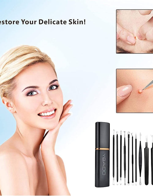 Load image into Gallery viewer, Pimple Popper Tool Kit 11 Pcs,  Blackhead Remover Pimple Extractor Tools with Metal Case for Quick and Easy Removal of Blackheads,Pimples,Whiteheads,Zit Popper,Forehead,Facial and Nose (Black)
