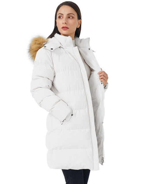 Load image into Gallery viewer, Women&#39;S Winter Coat Hooded Puffer Jacket Warm Waterproof Puffer Coat White L
