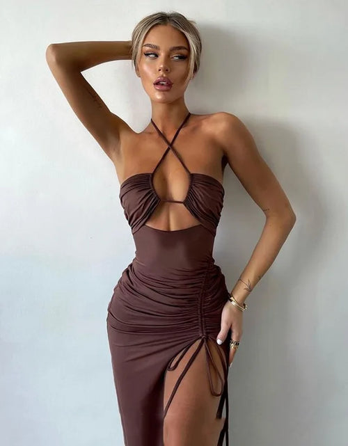 Load image into Gallery viewer, Sleeveless Sexy Dress Women Clothing Backless Hollow Out Slim Party Dresses Fashion Casual Summer Bodycon Elegant Split Dress
