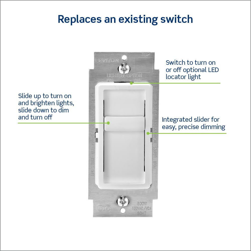 Sureslide Dimmer Switch for Dimmable LED, Halogen and Incandescent Bulbs, 6672-1LW, White