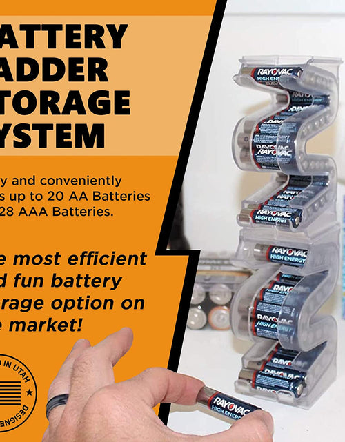 Load image into Gallery viewer, Battery Ladder (TM) Clear AA &amp; AAA Combo Battery Holder/Storage - Vertical Organizer Case That Holds 28 AAA &amp; 20 AA Batteries - Stackable, Expandable and Wall Mountable - Combo Pack
