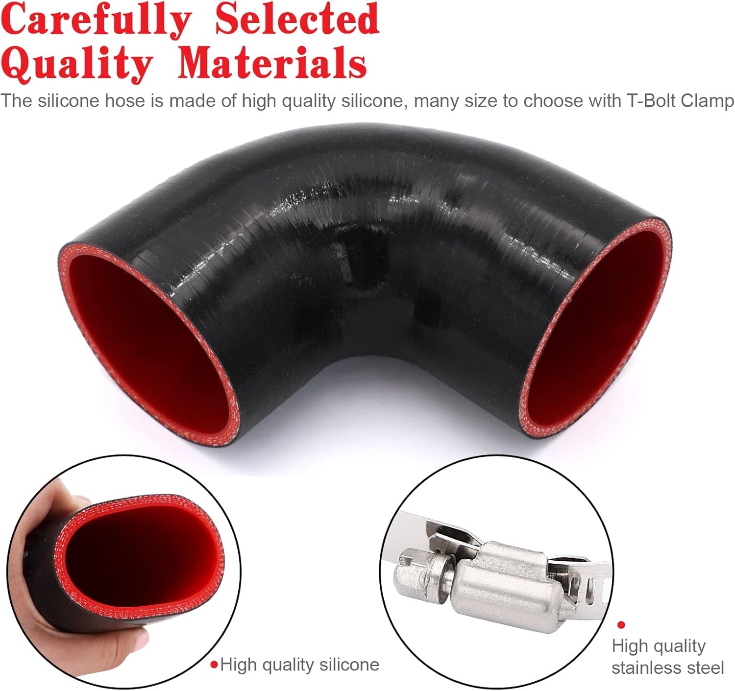 90 Degree 3 Inch(76Mm) Elbow Coupler Hose,Length 4-In(102Mm),4-Ply Reinforced with 2Pcs Clamps for Turbo/Intercooler/Intake Piping Coupler