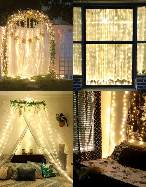 Load image into Gallery viewer, 2Pack Led Window Curtain Lights,9.8X9.8Ft 300LED Twinkle Lights with Remote Control,Usb Powered 8 Modes Fairy String Lights for Bedroom,Indoor,Outdoor,Wedding,Party,Wall Decor
