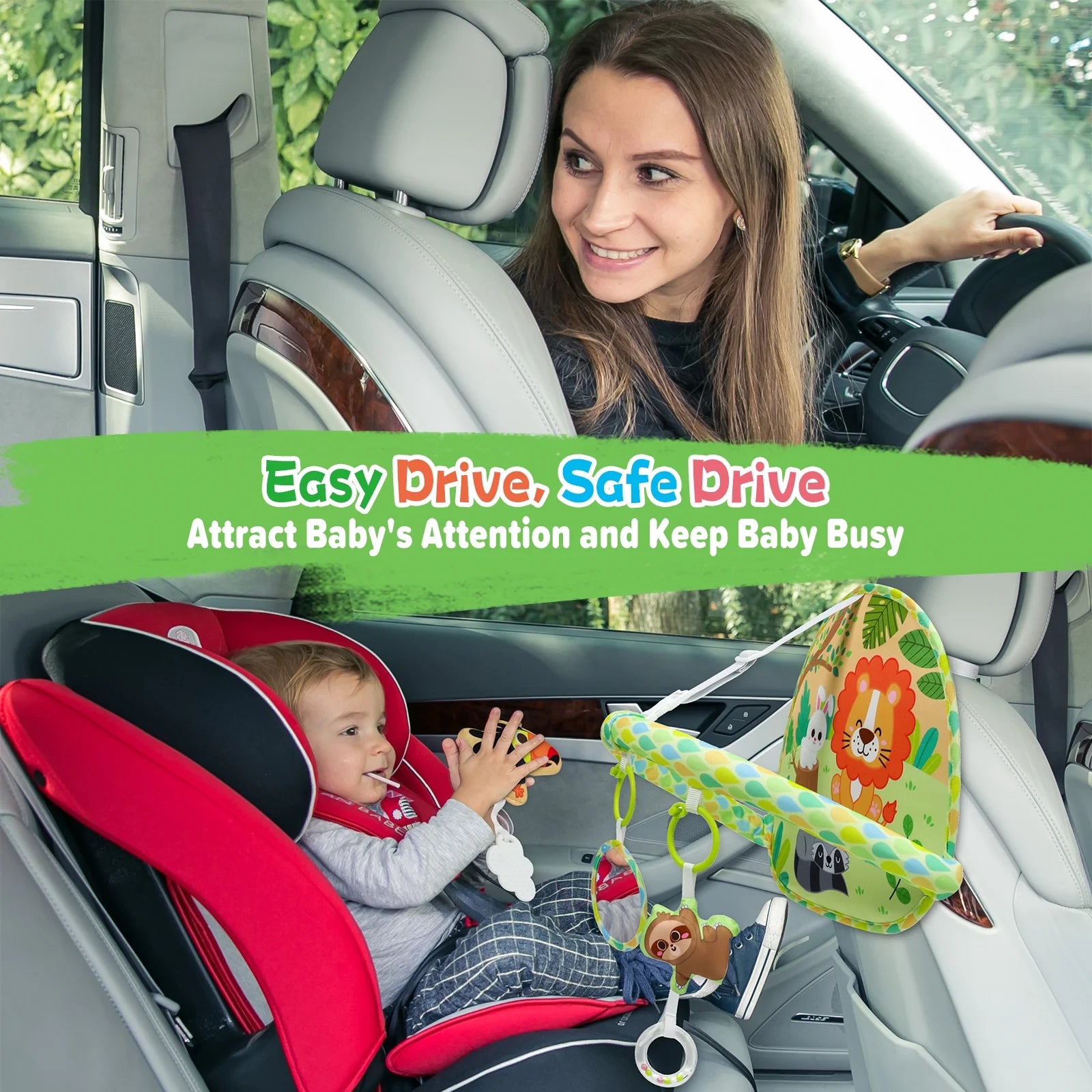 Baby Car Seat Toy for Travel Rear Facing Double Sided Baby Travel Activity Car Seat Entertainment Toy Easy Drive Gift for Newborn Baby Infant 0-12 Month