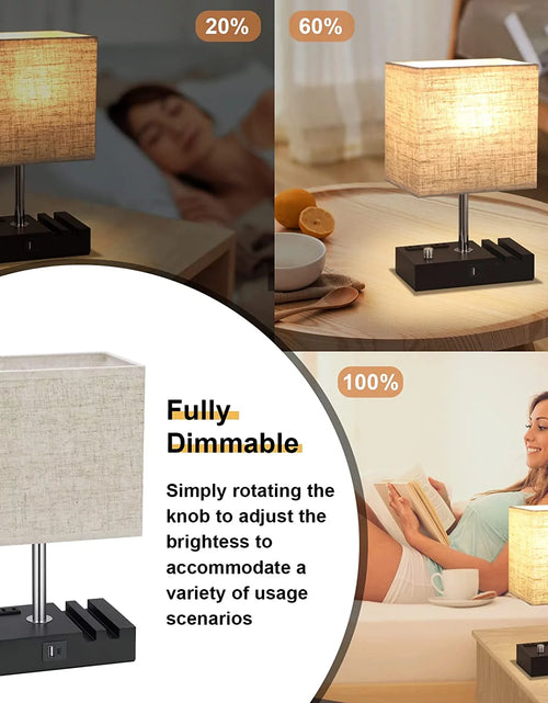 Load image into Gallery viewer, (4 Pack) Bedside Table Lamp for Bedroom with Dual Fast USB Charging Ports, Fully Dimmable Nightstand Lamps with 2 Phone Stands and 2 Charging Outlets, Desk Lamp with Fabric Shade for Living Room
