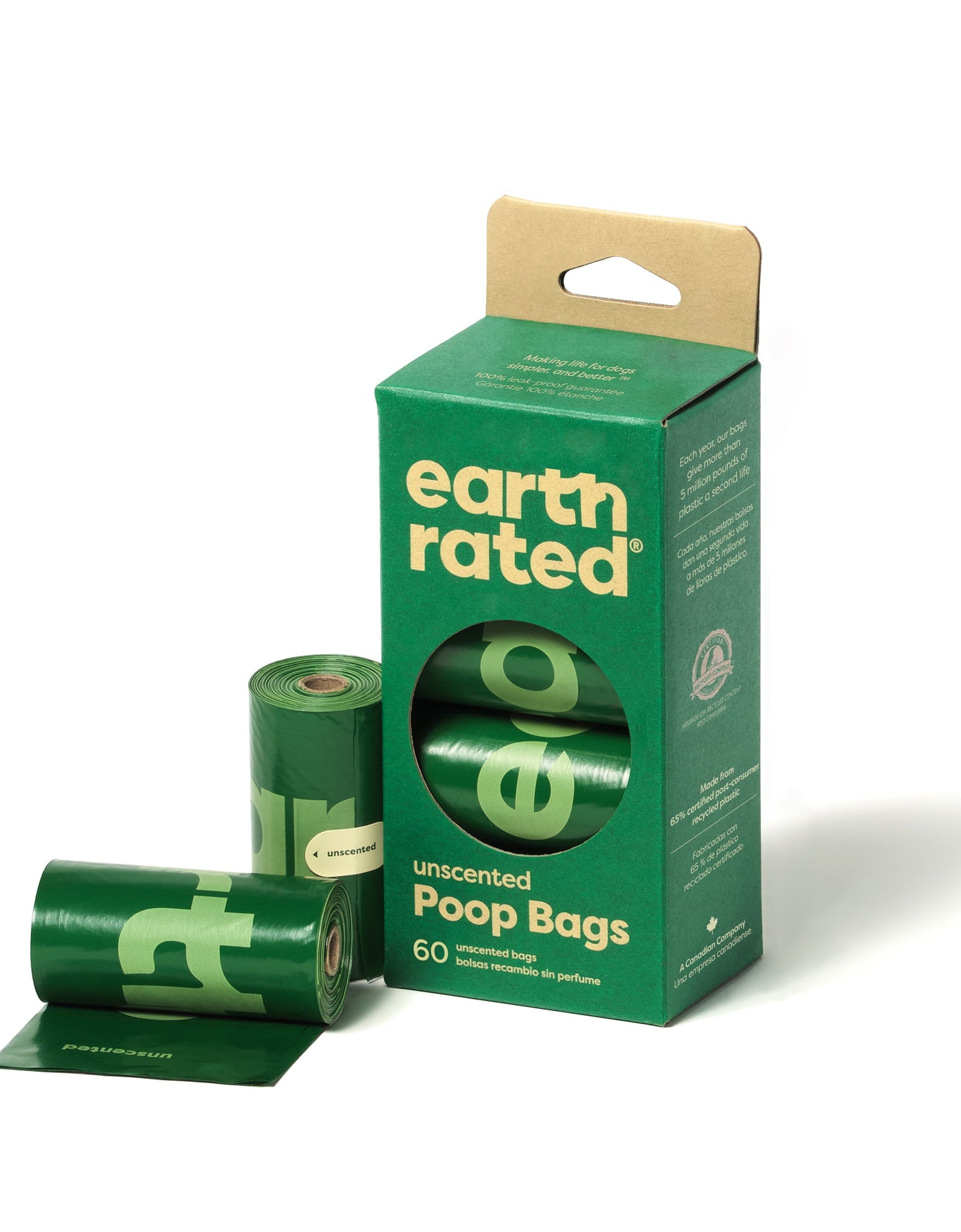 60 Bags on 4 Rolls - Unscented, Green Bags