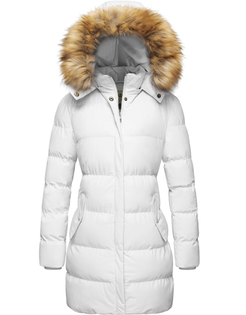 Load image into Gallery viewer, Women&#39;S Winter Coat Hooded Puffer Jacket Warm Waterproof Puffer Coat White L
