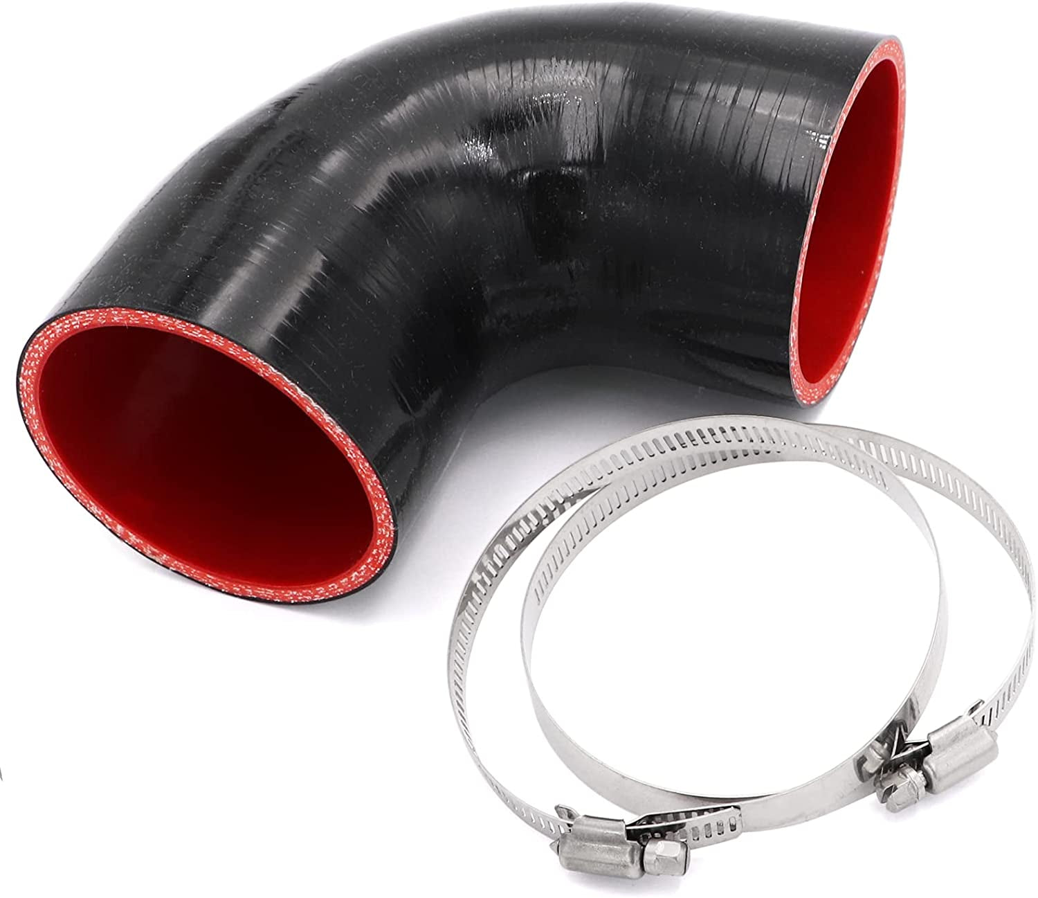 90 Degree 3 Inch(76Mm) Elbow Coupler Hose,Length 4-In(102Mm),4-Ply Reinforced with 2Pcs Clamps for Turbo/Intercooler/Intake Piping Coupler