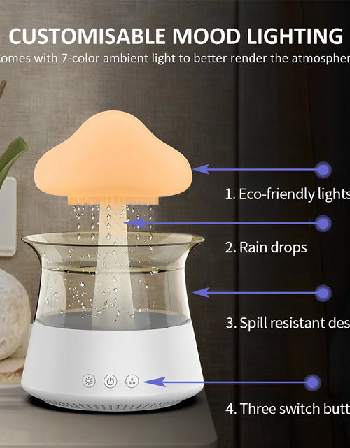 Load image into Gallery viewer, Jetclutch Cloud Rain Humidifier with 7 Colour Lights Timer Portable Raindrop Cloud Humidifier Reusable Aroma Diffuser Humidifier
