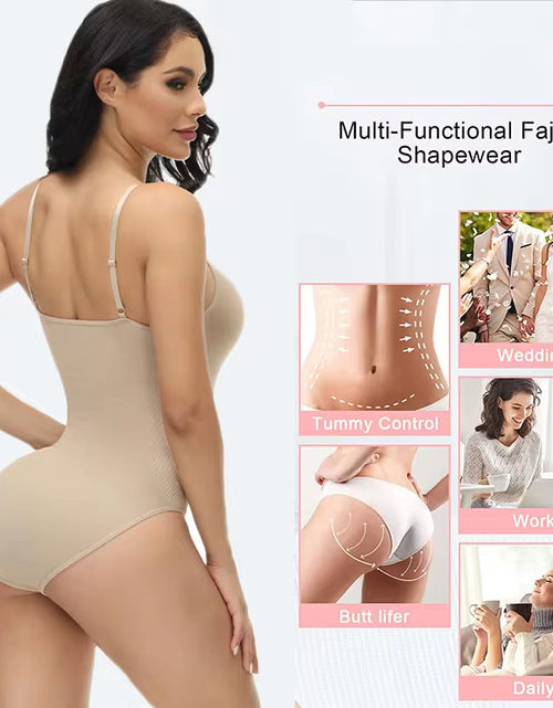 Load image into Gallery viewer, Super Sale V Neck Spaghetti Strap Bodysuit Compression Body Suits Open Crotch Shapewear Slimming Body Shaper Smooth Out Bodysuit
