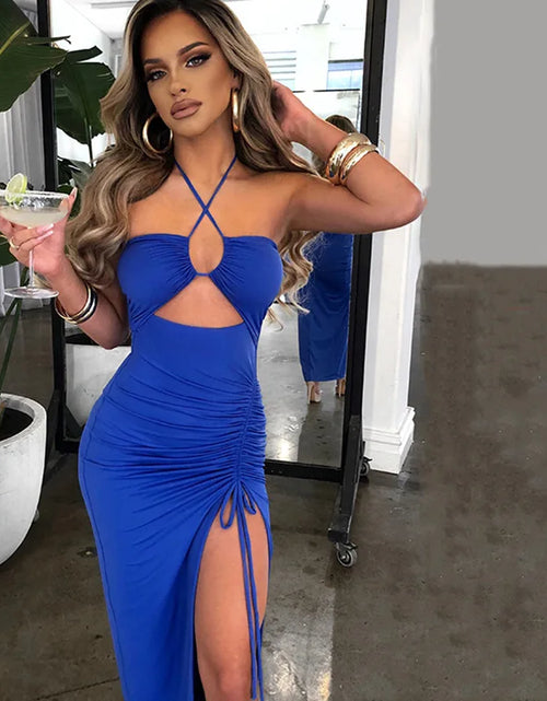 Load image into Gallery viewer, Sleeveless Sexy Dress Women Clothing Backless Hollow Out Slim Party Dresses Fashion Casual Summer Bodycon Elegant Split Dress
