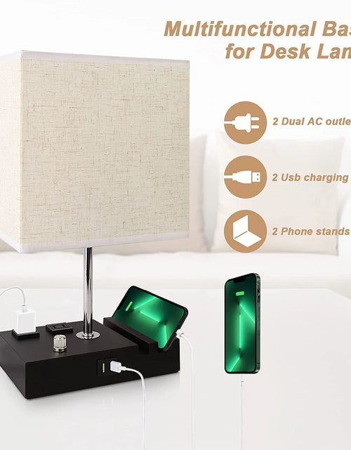 Load image into Gallery viewer, (4 Pack) Bedside Table Lamp for Bedroom with Dual Fast USB Charging Ports, Fully Dimmable Nightstand Lamps with 2 Phone Stands and 2 Charging Outlets, Desk Lamp with Fabric Shade for Living Room
