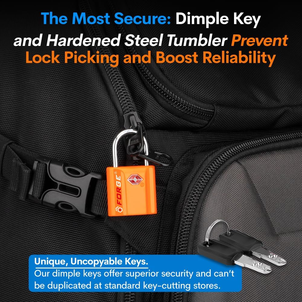 Orange 4 Pack TSA Approved Luggage Locks Ultra-Secure Dimple Key Travel Locks with Zinc Alloy Body