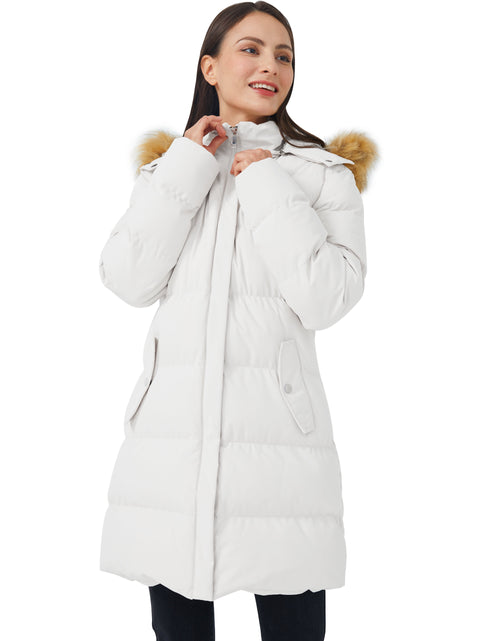 Load image into Gallery viewer, Women&#39;S Winter Coat Hooded Puffer Jacket Warm Waterproof Puffer Coat White L
