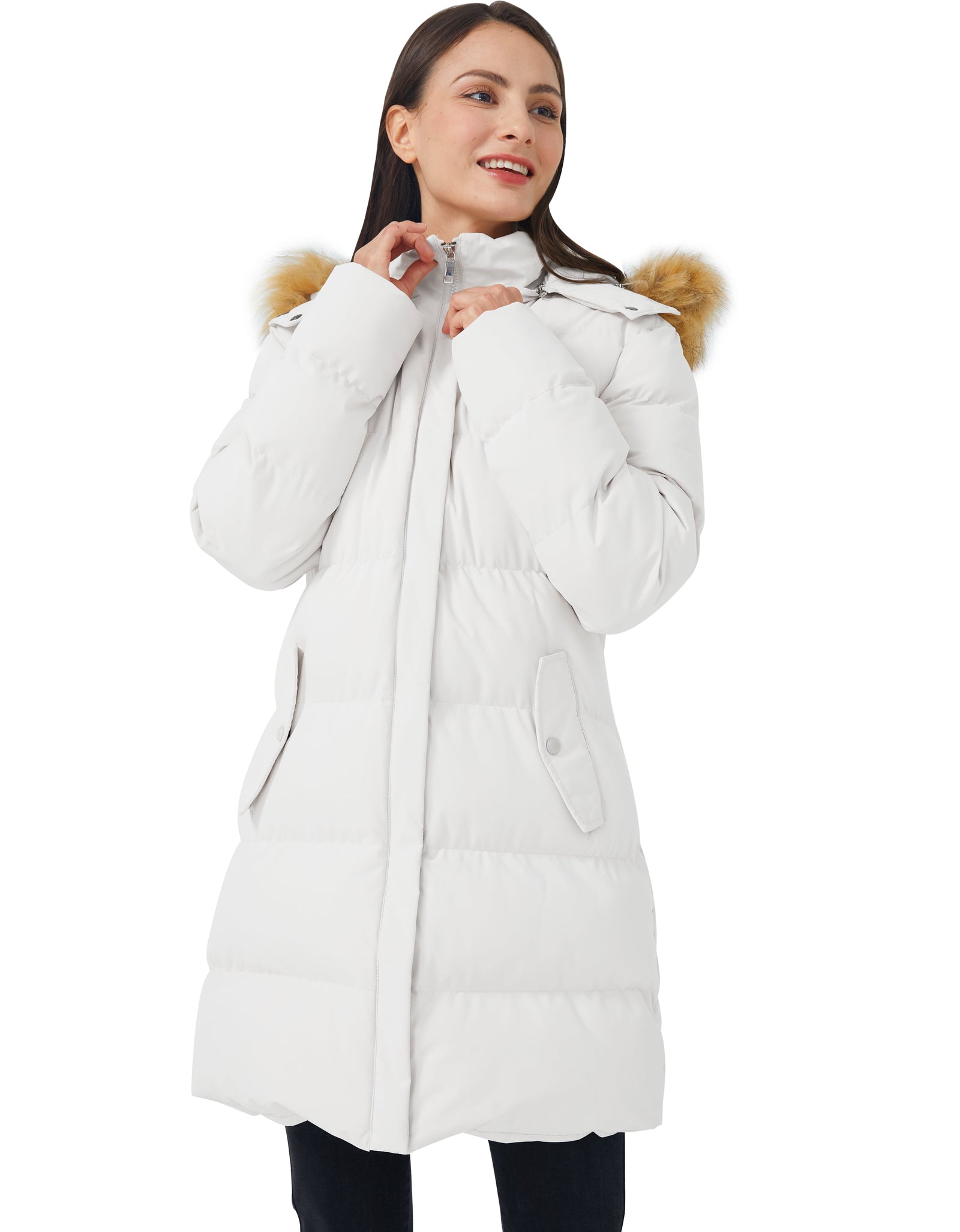 Women'S Winter Coat Hooded Puffer Jacket Warm Waterproof Puffer Coat White L