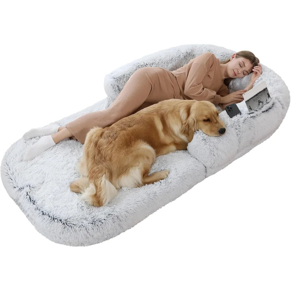 Human Dog Bed, 74"X43"X9" Dog Beds for Large Dogs, Foldable Plush Washable Dog Beds