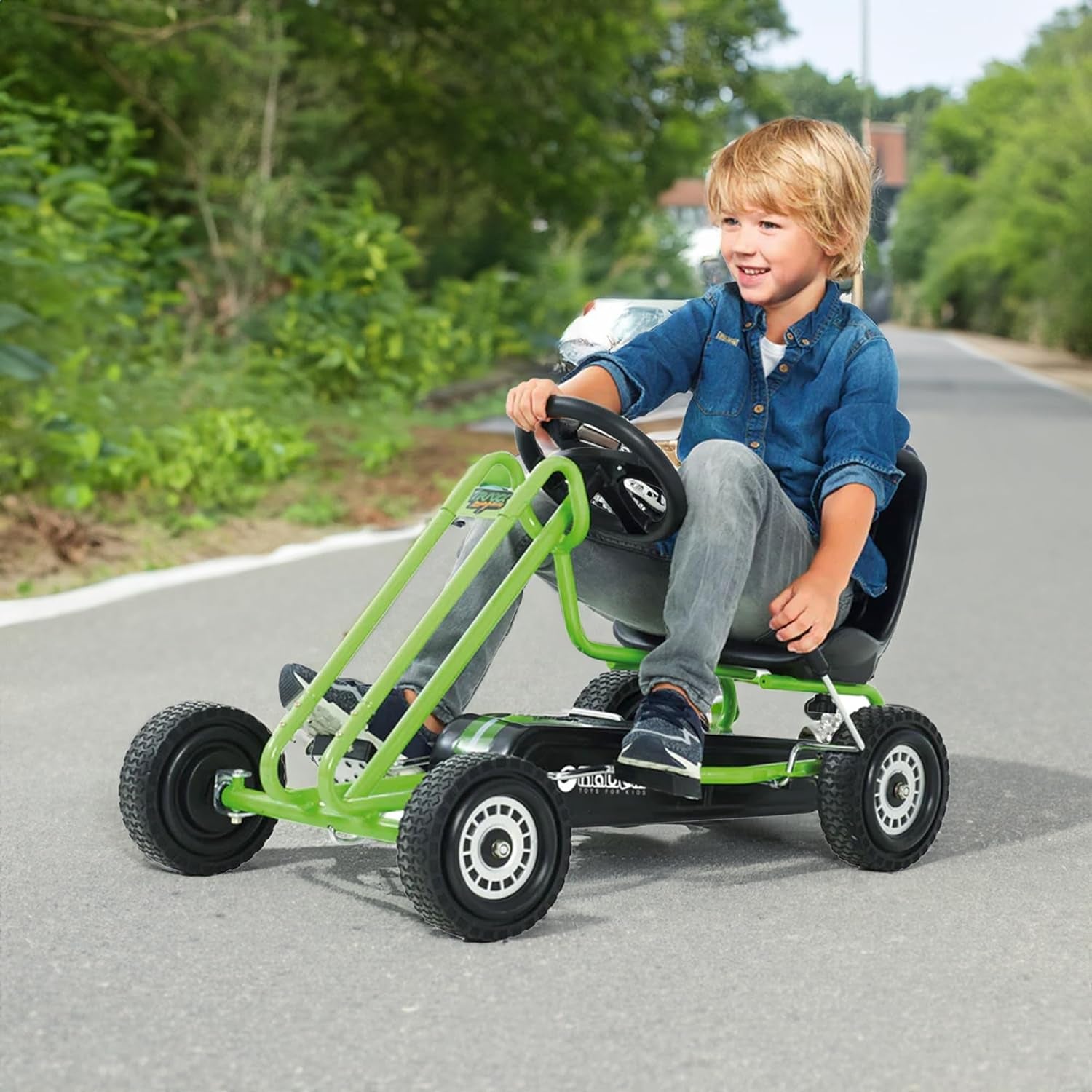 Lightning - Pedal Go Kart | Pedal Car | Ride on Toys for Boys & Girls with Ergonomic Adjustable Seat & Sharp Handling - Race Green