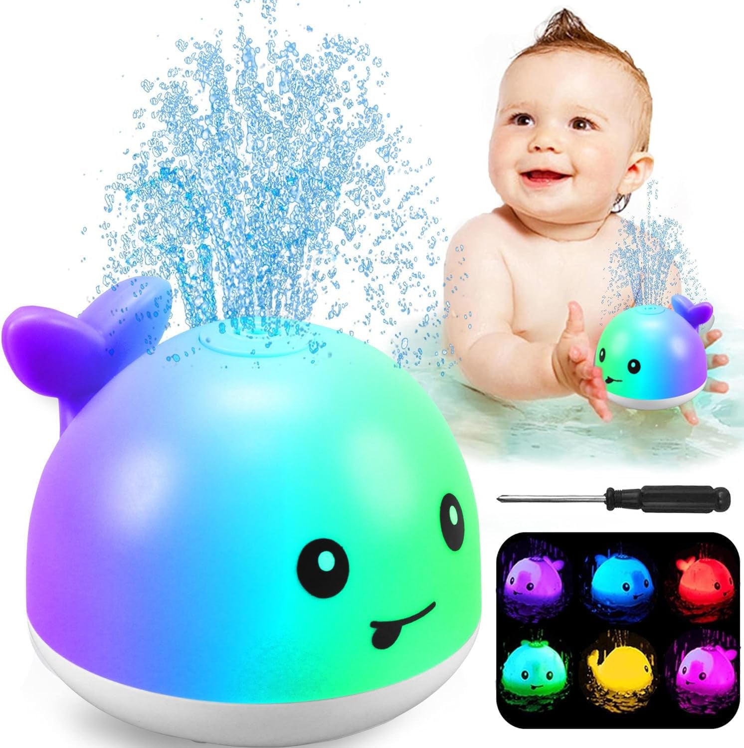 Baby Bath Toys, Rechargeable Bath Toys, Whale Spray Water Bath Toy, Sprinkler Bathtub Shower Toys for Toddlers Kids Boys Girls, Pool Toy for Baby (White)