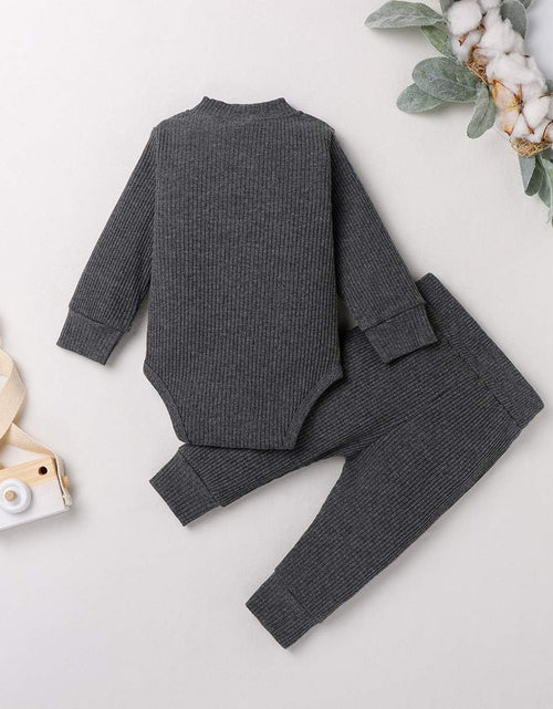 Load image into Gallery viewer, Winter Newborn Baby Boy Girl Clothes Set Ribbed Outfits Unisex Infant Solid Cotton Button Long Sleeve Tops Pants 2PCS
