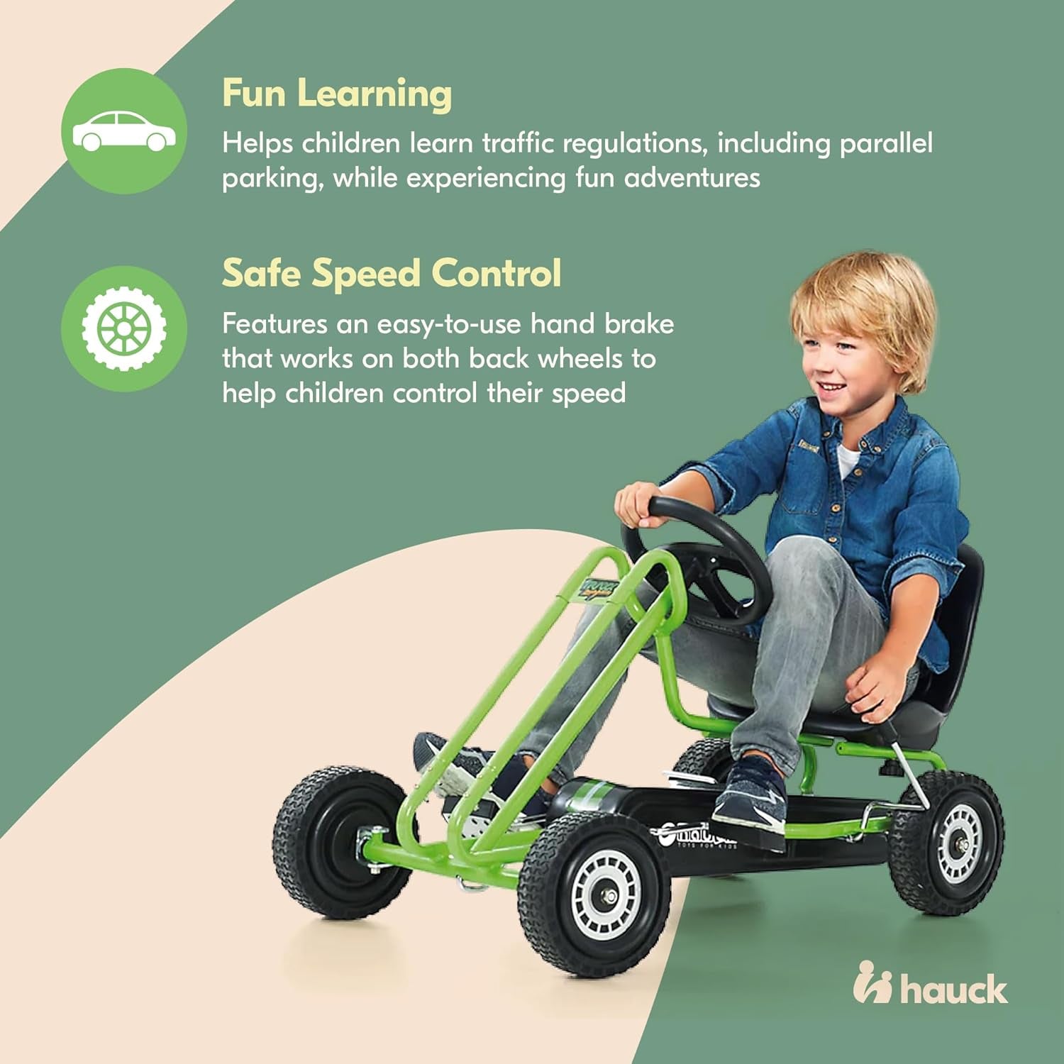 Lightning - Pedal Go Kart | Pedal Car | Ride on Toys for Boys & Girls with Ergonomic Adjustable Seat & Sharp Handling - Race Green